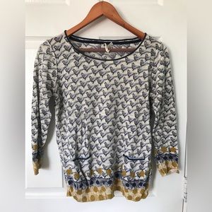 Bird Print Long-Sleeve Top